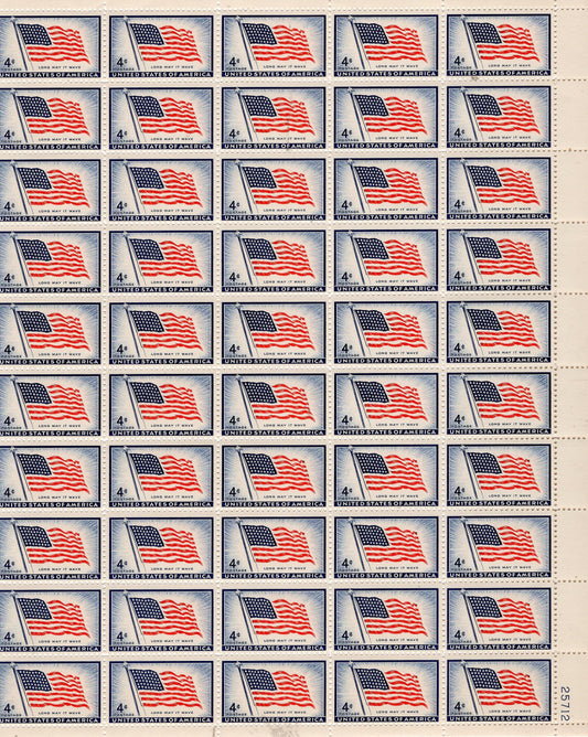 FLAG Old Glory 48 Star TWO SHEETS of 50 - Unused, Fresh, Bright - Vintage 1957 