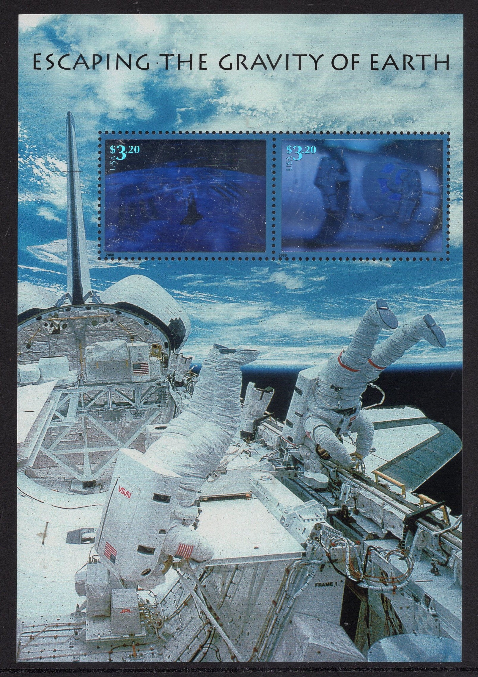 ESCAPING the GRAVITY of Earth Sheet of 2 HOLOGRAM Stamps - Fresh Bright Beautiful - Vintage 2000 -Stock# 3411 ping