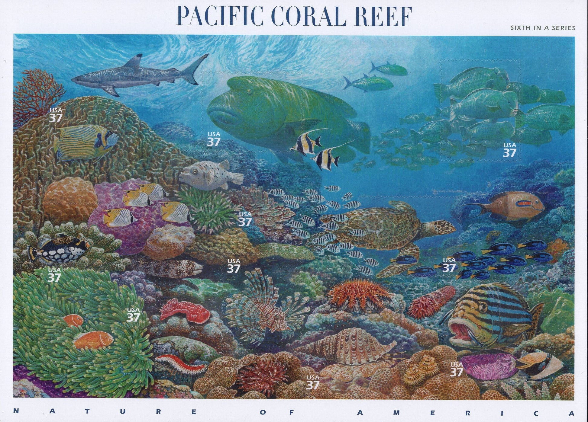 PACIFIC CORAL REEF Beautiful Sheet of 10 - Nature of America Series #6 of 12 - Fresh Bright Stamps- Vintage 2004 - Stock# 3831