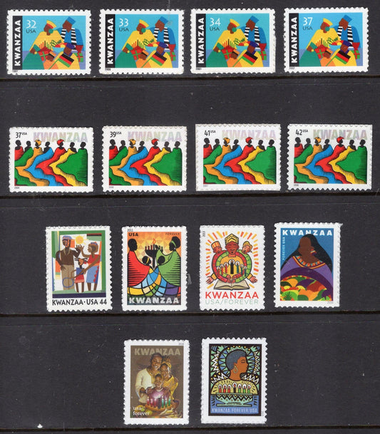 COMPLETE KWANZAA COLLECTION 1997- 14 Usa Stamps - Mint Post Office Fresh - Vintage 1997/on - Stock# 1- Kwanzaa ping