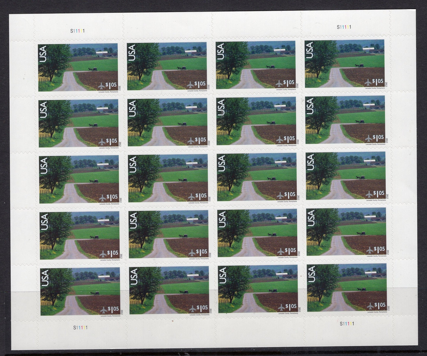 AMISH LANCASTER PA Horse Buggy Sheet of 20 Scenic Landscape Stamps Fresh, Bright Post Office - Vintage 2012 - Stock# C150 M - Free Usa Ship