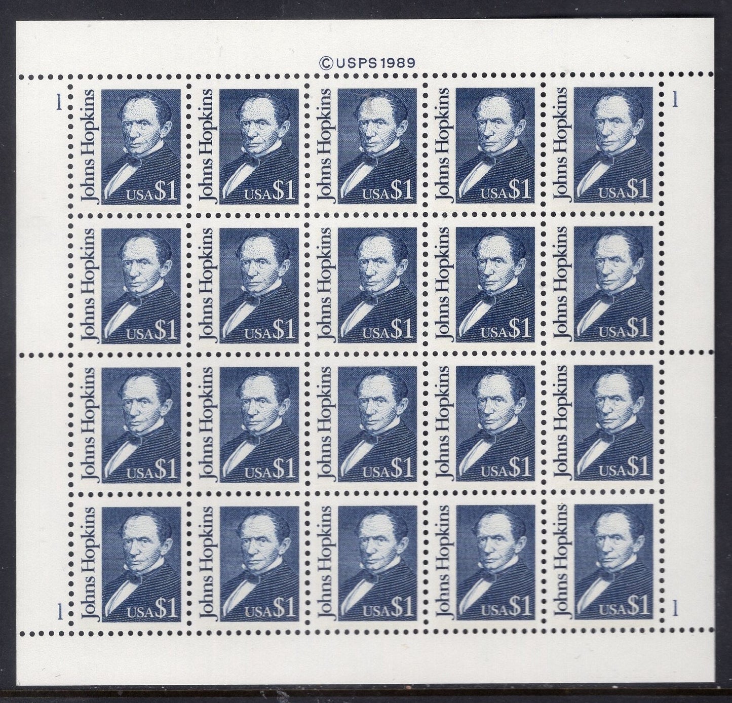 JOHNS HOPKINS Hospital University Founder Philanthropist Sheet of 20 Fresh Bright Stamps - Vintage 1989 - Singles available FreeDomesticShip