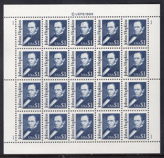 JOHNS HOPKINS Hospital University Founder Philanthropist Sheet of 20 Fresh Bright Stamps - Vintage 1989 - Singles available 