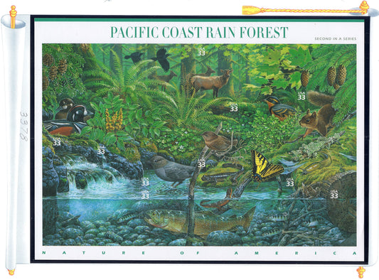 PACIFIC COAST RAIN Forest Sheet of 10 - Nature of America Series #2 of 12 - Fresh Bright Beautiful- Issued 2000 - 3378