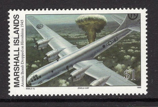 ENOLA GAY Plane Dropped ATOMIC Bomb on Japan World War 2 Commemorative Stamp from Marshall Islands - Vintage 1995-Stock# 520 