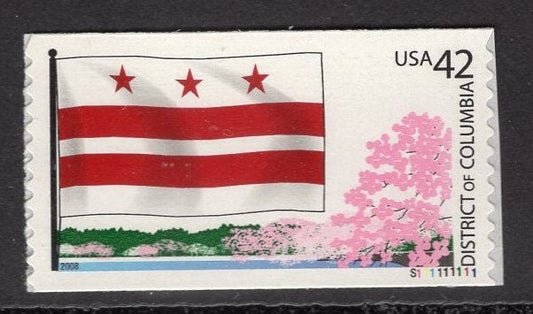 2 WASHINGTON DC FLAG + Cherry Blossoms Unused Usa Postage Stamps - Quantity Available - Vintage 2008 - Stock# 4283 