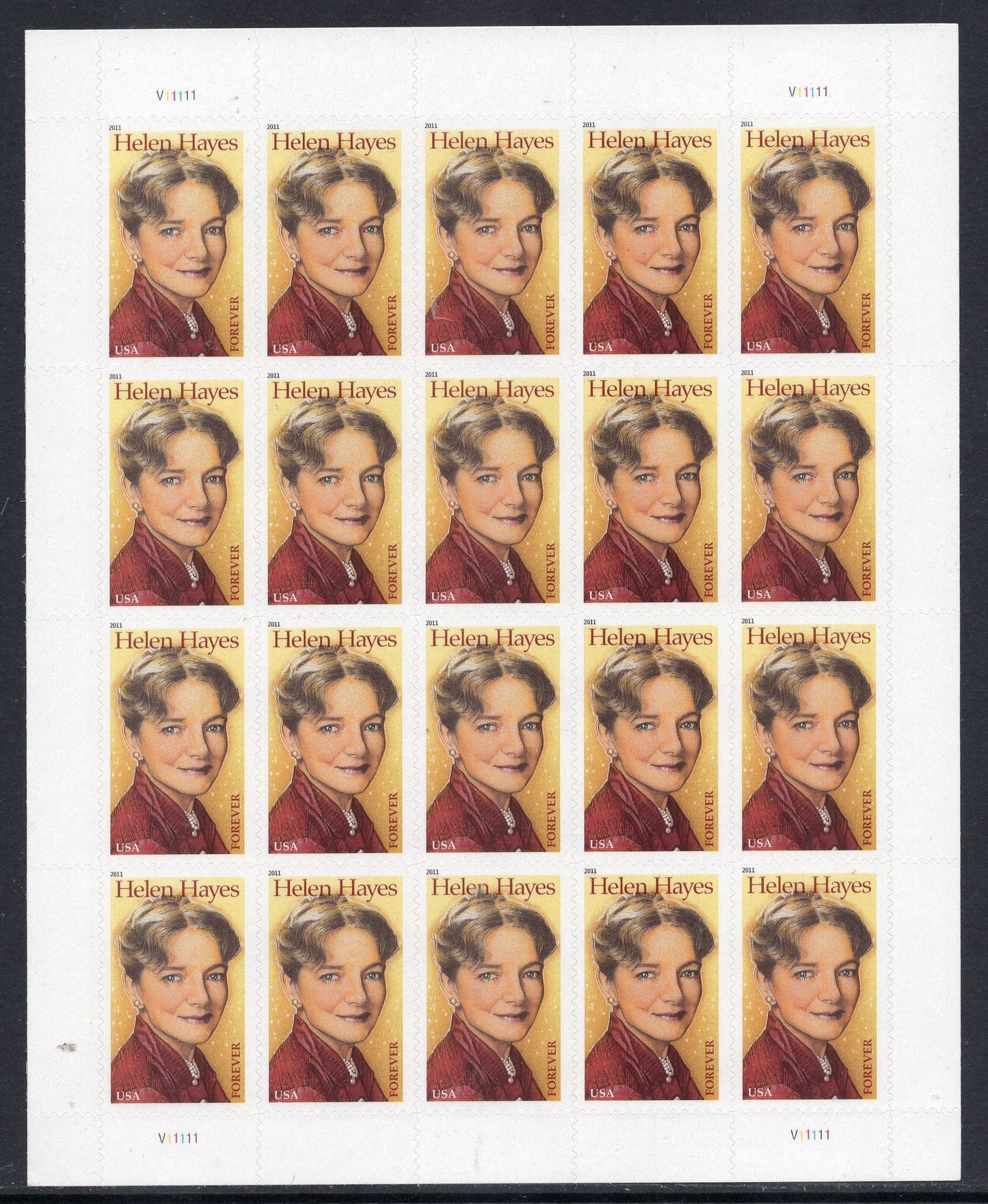 HELEN HAYES ACTRESS "First Lady of American Theatre" Self-adhesive Sheet of 20 - Bright Fresh - Vintage 2011-Stock# 4525