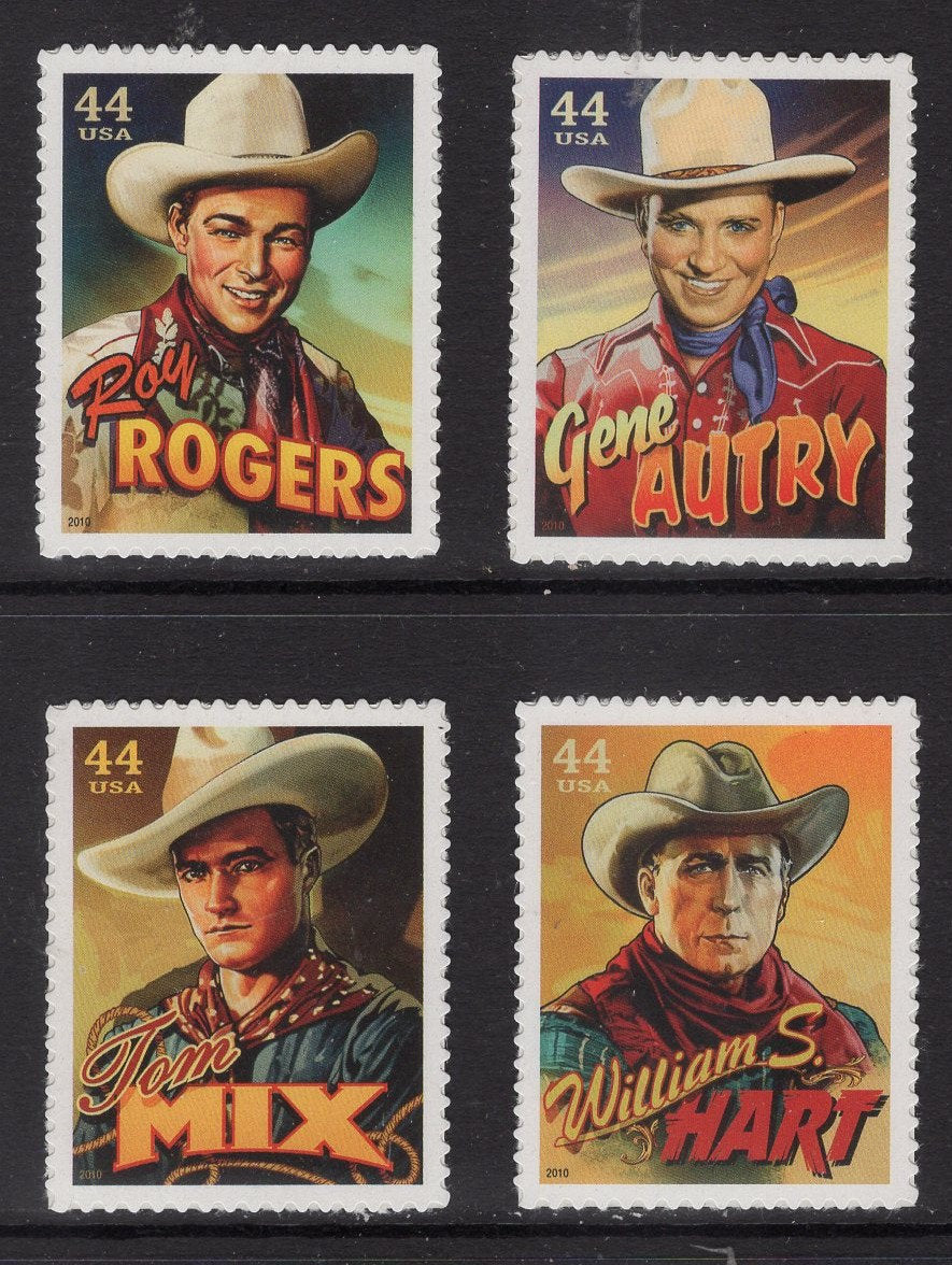 COWBOYS ROY ROGERS Gene Autry Tom Mix W Hart Film Silver Screen Self-adhesive Sheet of 20 - Fresh- Vintage 2010-Stock# 4446-49