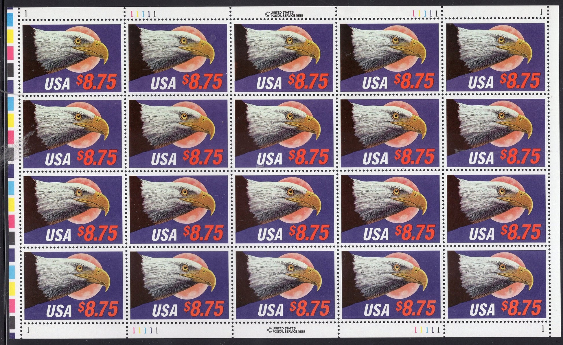 EAGLE and MOON EXPRESS Mail 8.75 Rather Scarce Rarely Seen Sheet of 20 Stamps - Bright Fresh - Vintage 1988 - Stock# 2349 M 