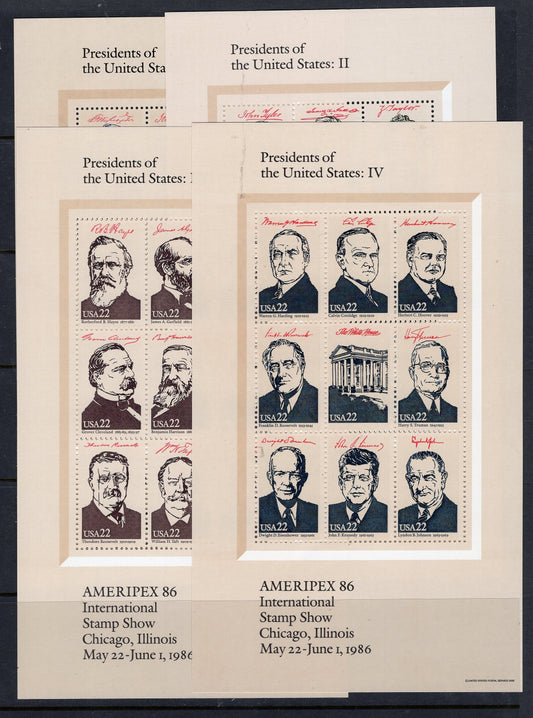 35 PRESIDENTS + the WHITE HOUSE in 4 Decorative Sheets of 9 - Vintage 1986 - Stock# 2216 ping