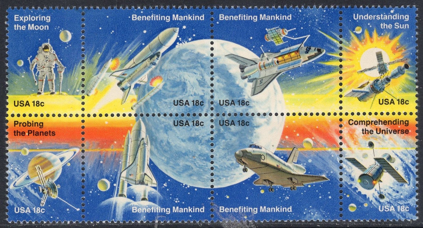 24 SPACE ACHIEVEMENTS Stamps (8x 3 Blocks) Moon Walk Shuttle Skylab Moon Pioneer - Bright Fresh - Vintage 1981 - Stock# 1912 