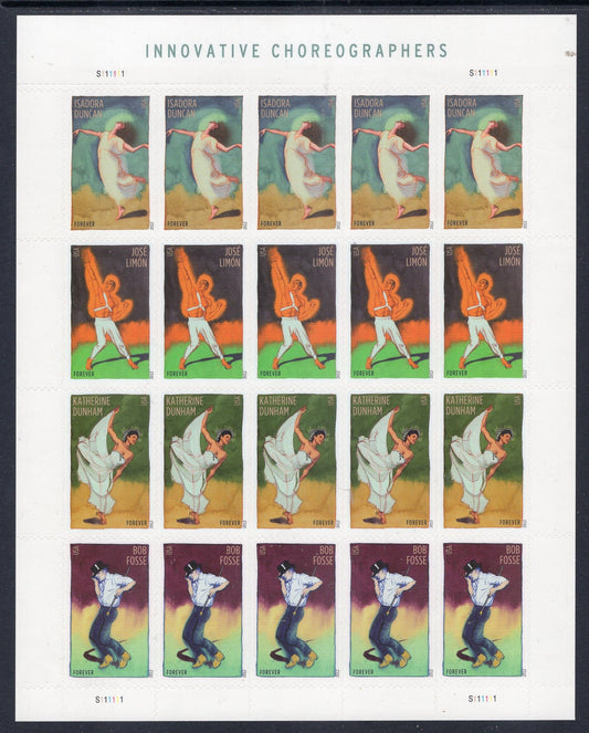 INNOVATIVE CHOREOGRAPHY DUNCAN Dunham Fosse Limon Sheet of 16 Stamps - Bright Fresh - Vintage 2012 - Stock# 4698 M 