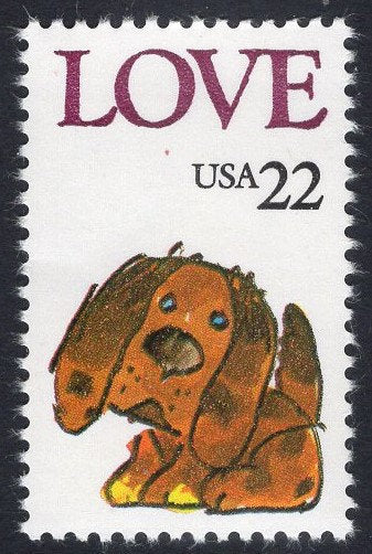 10 PUPPY LOVE DOG 22c Stamps Great for Wedding Invitations - Bright Fresh Stamps - Vintage 1986 - Stock# 2202 