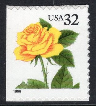 10 YELLOW ROSE Flower WEDDING Suitable - Bright Fresh 32c Postage Stamps - Quantity available - Vintage 1996 - Stock# 3049