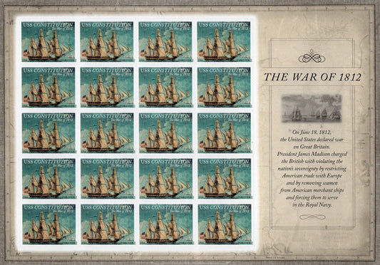 USS CONSTITUTION SHIP War of 1812 Decorative Sheet of 20 Stamps Painting Bright Fresh- Vintage 2012 Stock# 4703 S 