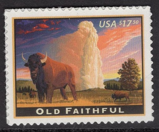 OLD FAITHFUL Geyser YOSEMITE National Park Wyoming Bison - Bright Fresh Stamp - Quantity Available - Vintage 2009 Stock# 4379 