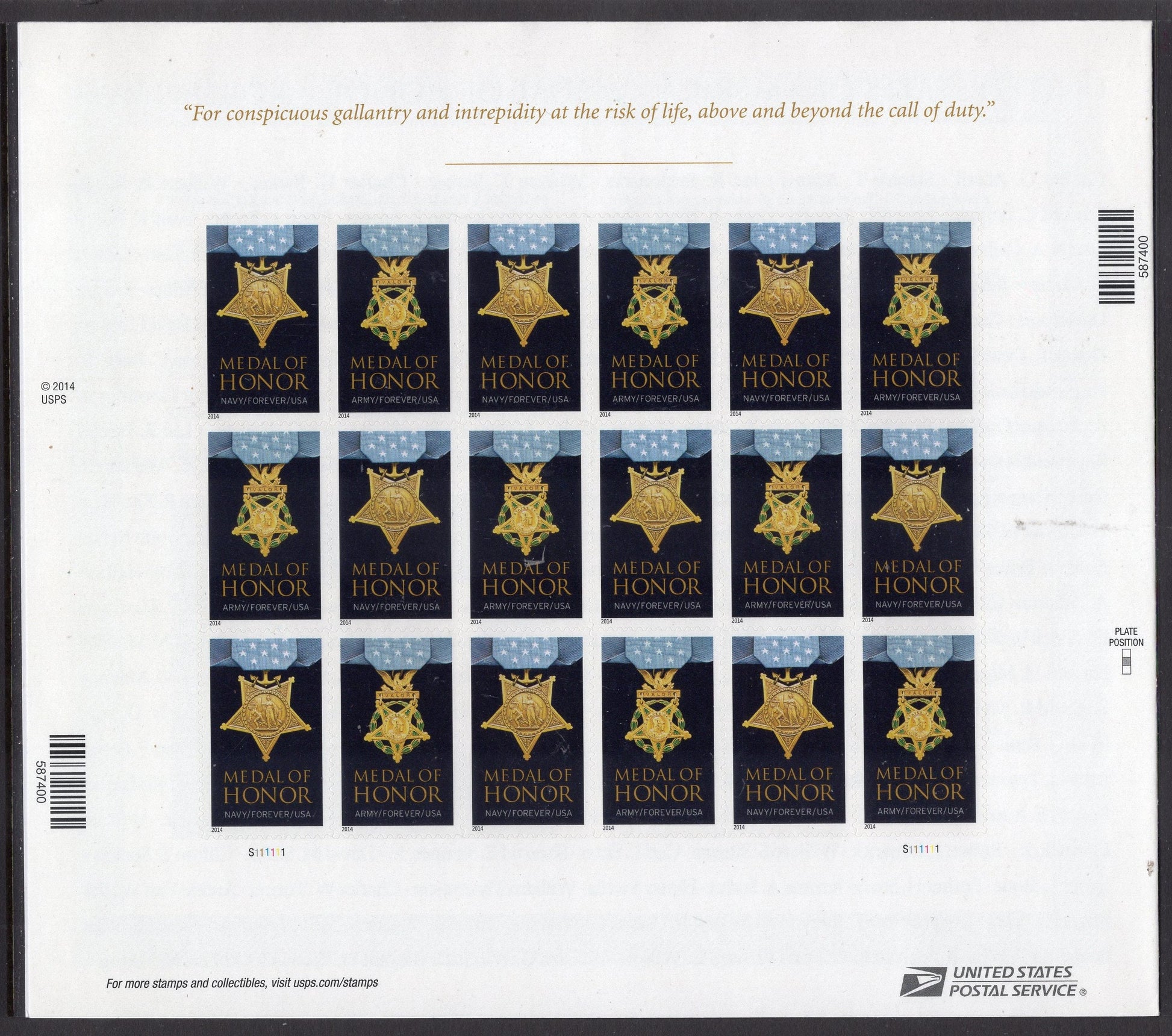 MEDAL of HONOR KOREAN War Recipients Post Office Issued Folio w/ 20 Stamps, Names - 4 scans- Vintage 2014-Stock# 4922aF-FreeUSA Ship