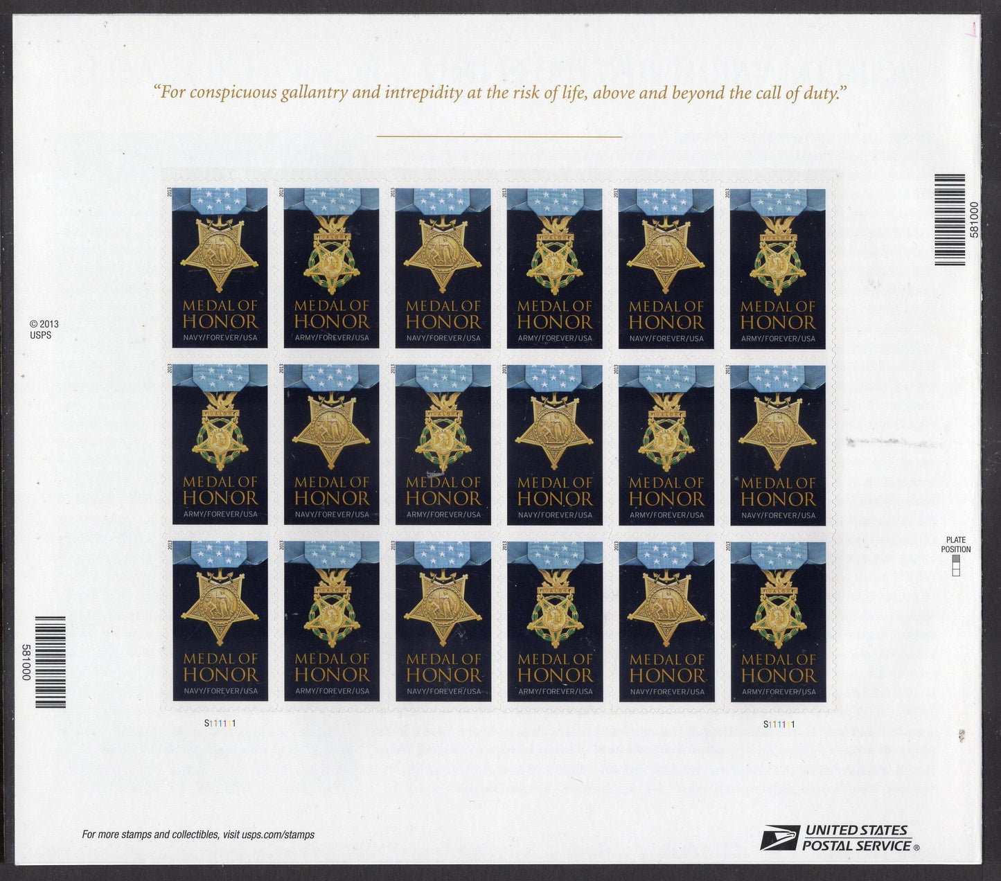 MEDAL of HONOR WORLD War 2 Recipients Post Office Issued Folio w/20 Stamps, Names - 4 scans- Vintage 2013-Stock# 4922F-FreeUSA Ship