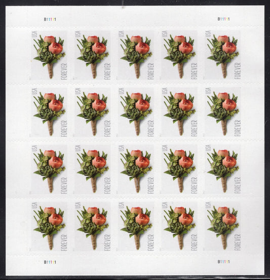 WEDDING FLOWERS BOUTONNIERE FOREVEr Love Sheet of 20 Stamps - Bright Fresh - Vintage 2017 - Stock# 5199 ping