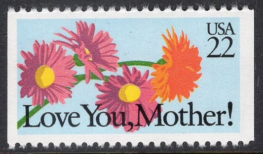 5 LOVE YOU MOTHER Mom Flowers Bright Fresh Postage Stamps - Good for Wedding Themes too- Vintage 1987 - Stock# 2273 