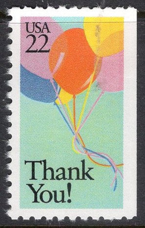 5 THANK YOU BALLOONS Bright Fresh Postage Stamps - Good for Wedding Themes too- Vintage 1987 - Stock# 2269 