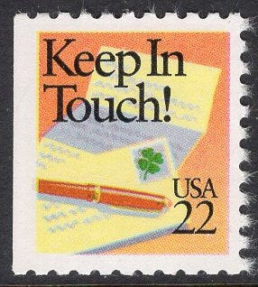 5 KEEP in TOUCH Tiny SHAMROCK Bright Fresh Postage Stamps - Good for Wedding Themes too- Vintage 1987 - Stock# 2274 