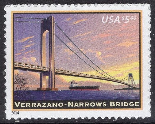 VERRAZANO NARROWS BRIDGE New York Bay Brooklyn Staten Island -Bright Fresh Stamp-Quantity Available - Vintage 2014 Stock# 4739