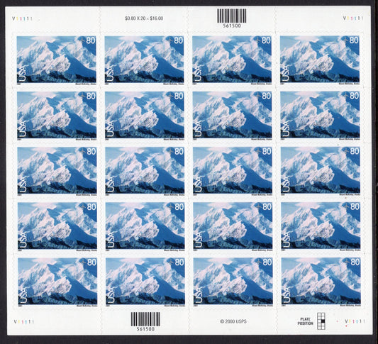 Mt McKINLEY NATIONAL PARK Alaska Sheet of 20 Scenic Usa Landscapes Stamps- Unused, Fresh, Bright - Vintage 2009 - Stock# C137