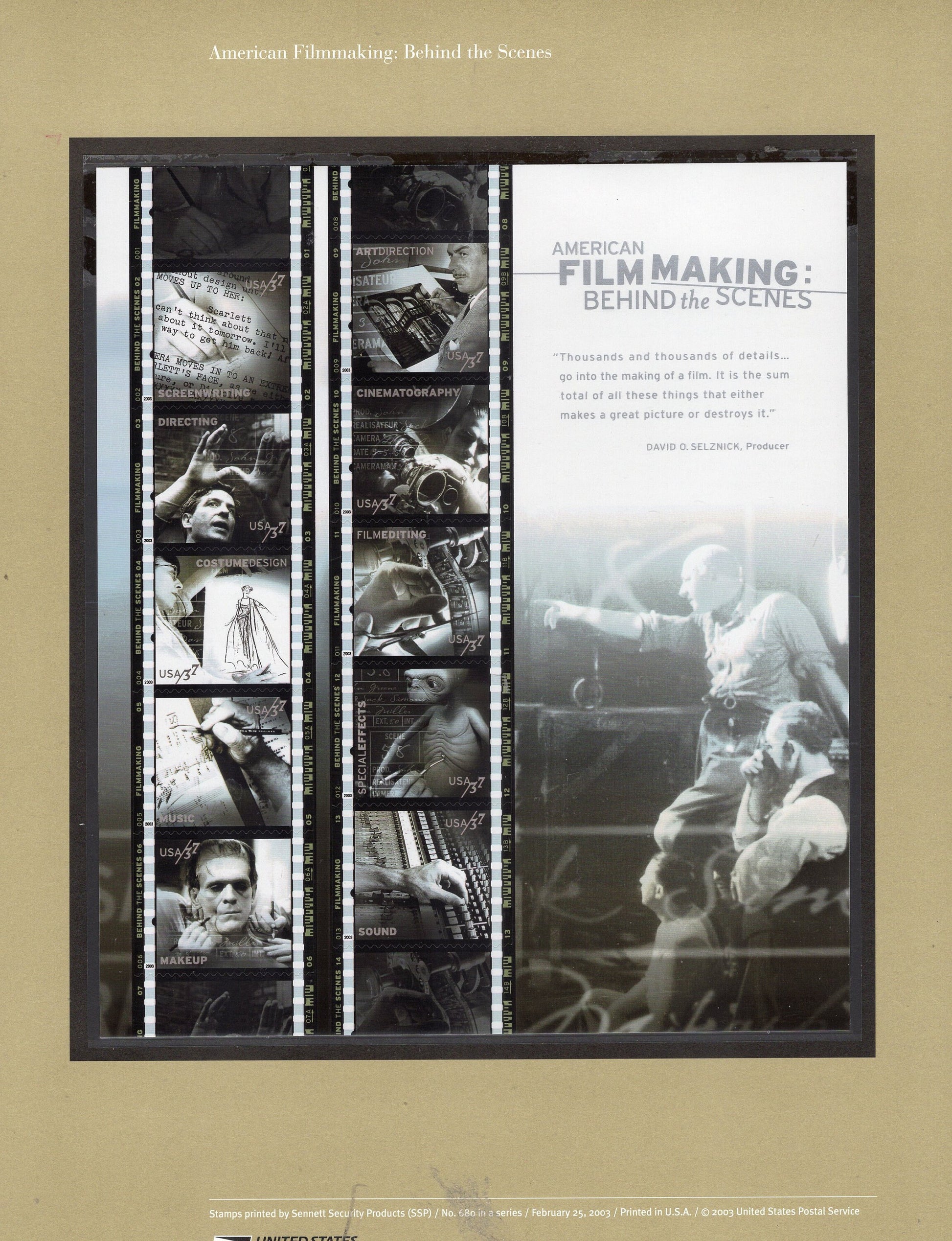 FILMMAKING inc E.T. Two Commemorative Panels w/ Sheet of 10 Stamps, Illustrated with Descriptive Great Gift 8.5x11 #680 2003 