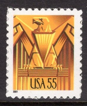 5 ART DECO GOLDEN Eagle 55c Stamps Fresh Bright Self-adhesive - Vintage 2001 Stock# 3471 