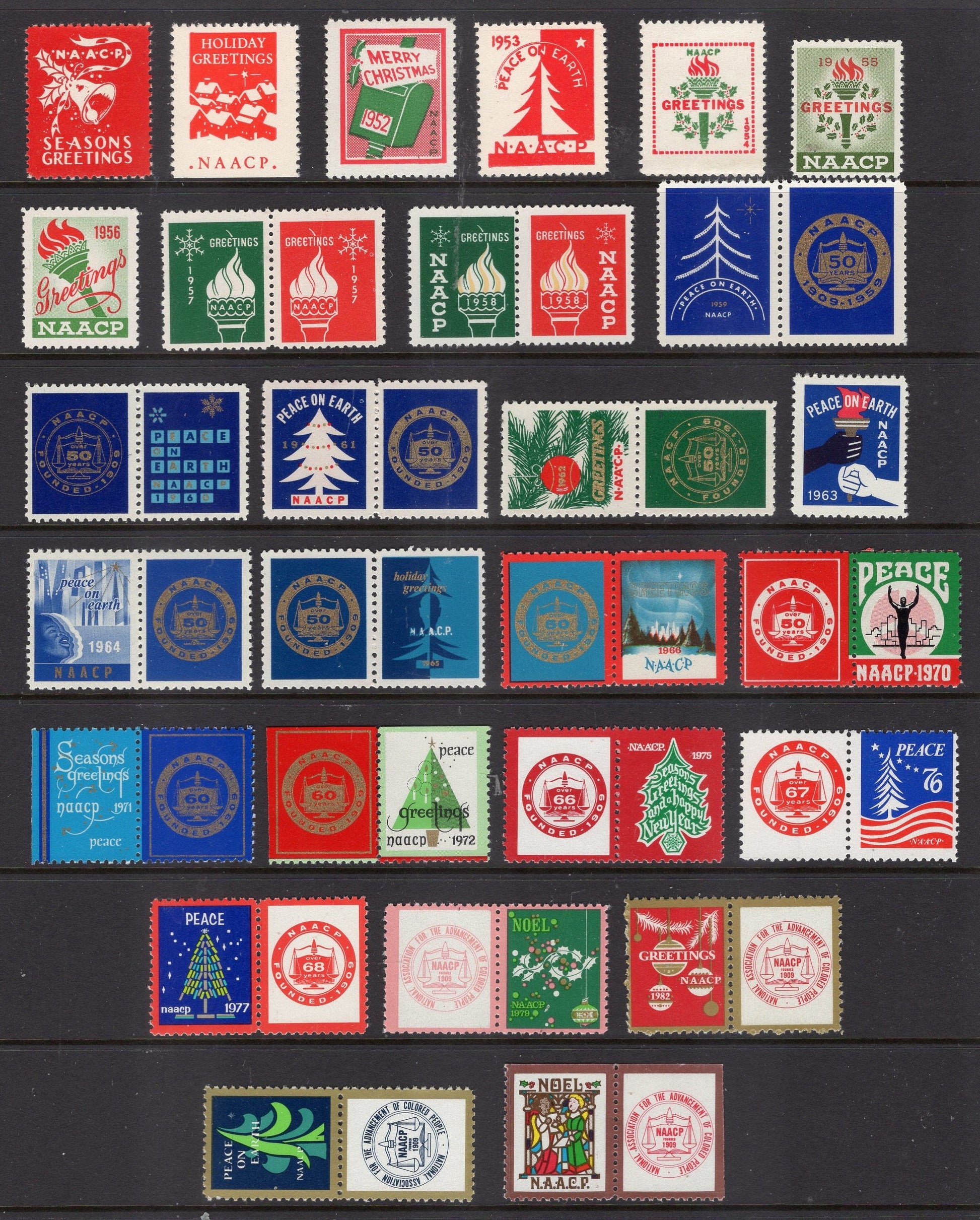 NAACP 1950//1984 Season's Greetings Christmas Seal GREAT Collection of 46 NH Seals Black Heritage - This Many Rarely Seen!