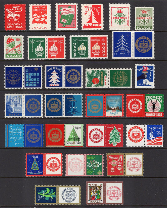 NAACP 1950//1984 Season's Greetings Christmas Seal GREAT Collection of 46 NH Seals Black Heritage - This Many Rarely Seen!