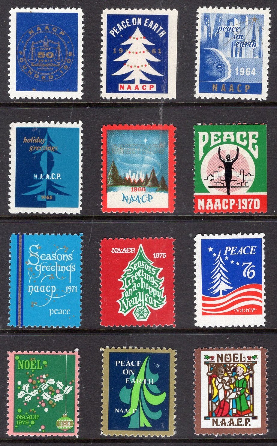 NAACP 1960//1984 Season's Greetings Christmas Seals Mini Collection of 12 NH Black Heritage - Uncommon Items ping