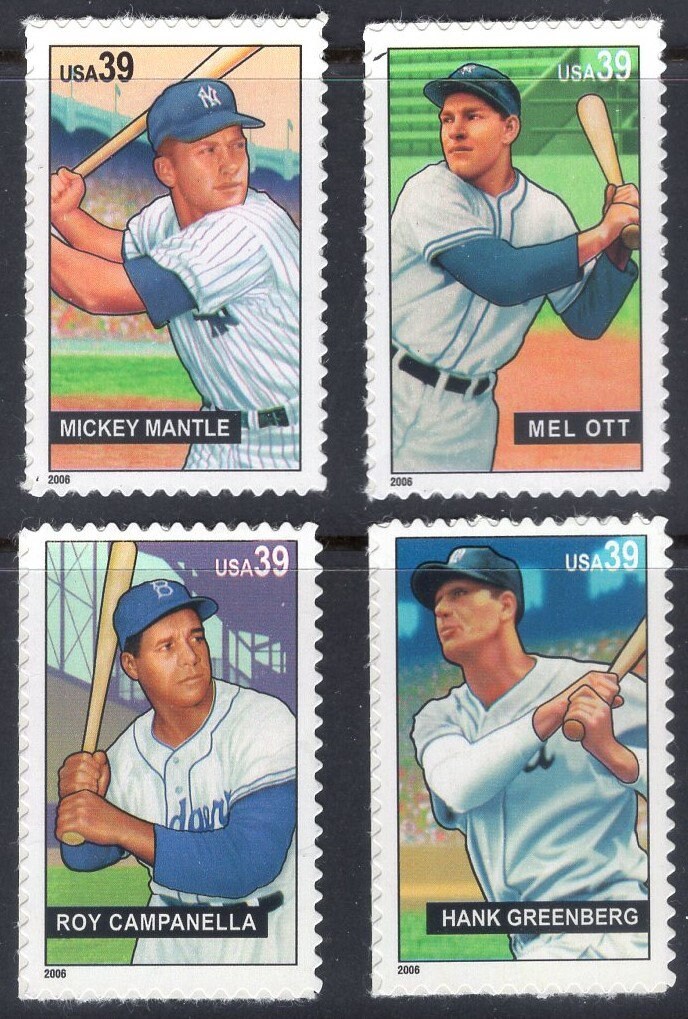 7 BASEBALL SLUGGERS MANTLE Yankees Roy Campanella Dodgers Mel Ott Hank Greenberg Postage Stamps - Vintage 2006 - Stock# 4080 