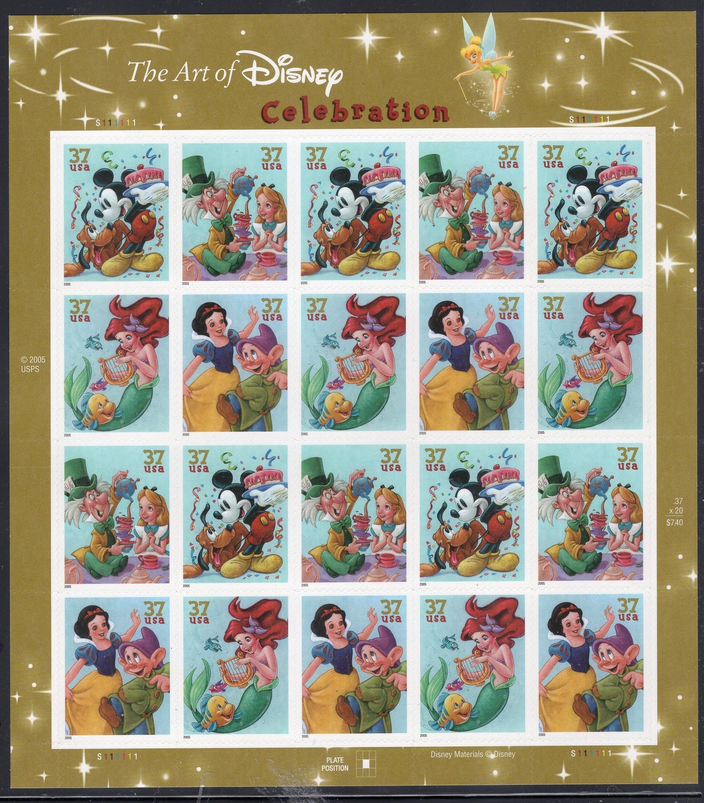 DISNEY COMPLETE COLLECTION of 5 Sheets of 20 Friendship Romance Magic Celebration Image Fresh Bright USa - Vintage 2004-2008 