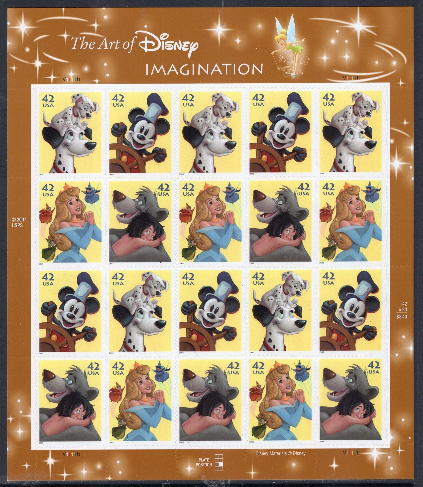 DISNEY COMPLETE COLLECTION of 5 Sheets of 20 Friendship Romance Magic Celebration Image Fresh Bright USa - Vintage 2004-2008 