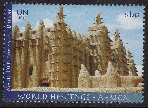 2 WORLD HERITAGE AFRICA Stamps Giraffe Kilimanjaro Old Town Djenne Bright Fresh (valid at United Nation only) Vintage 2012 FreeUSA Ship