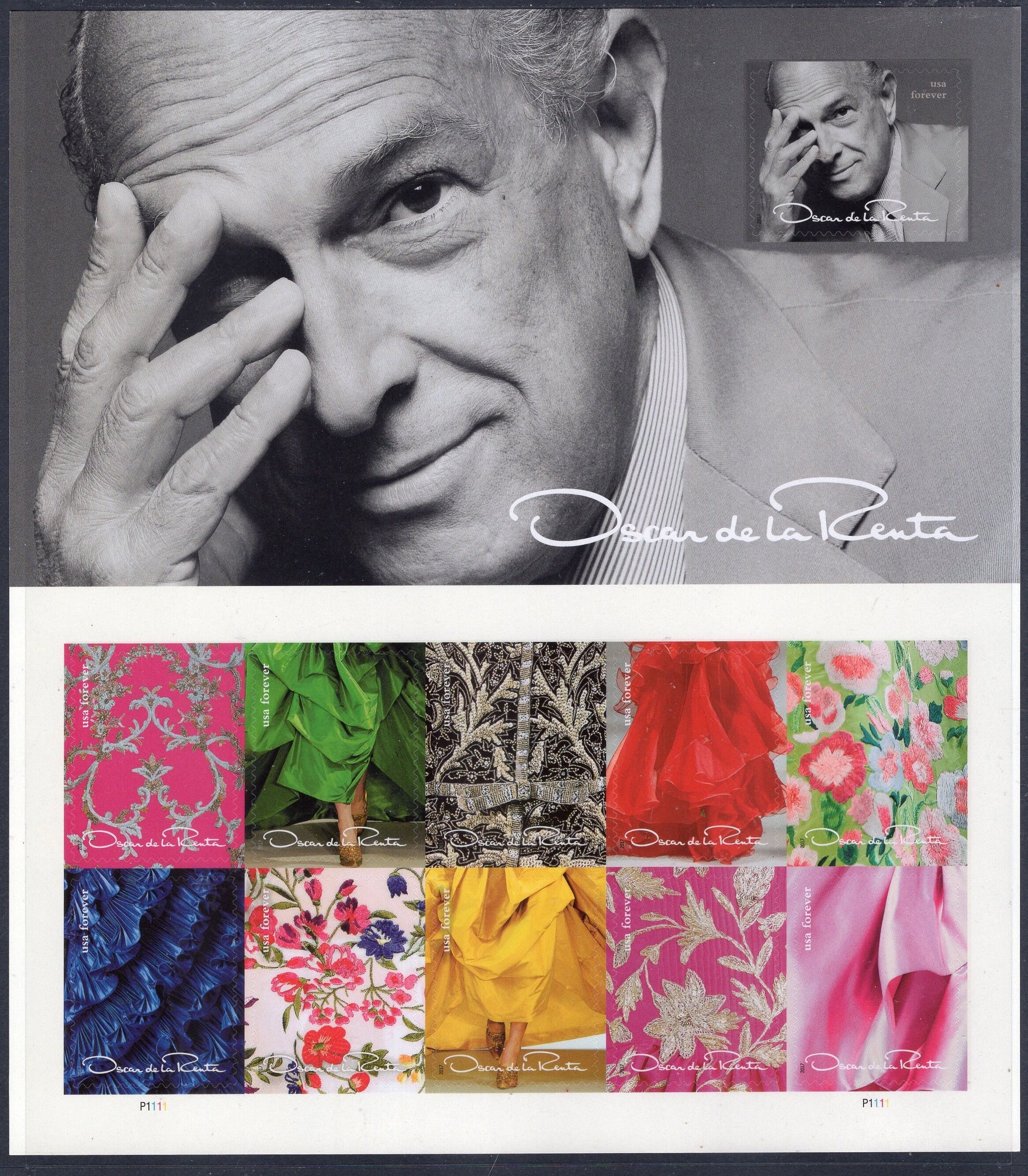 1 FASHION OSCAR de la RENTA Stamp Sheet of 11 - Bright Fresh USa Postage - Vintage 2017 Stock#5173 - Free Domestic Shipping