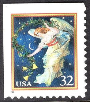 10 CHRISTMAS MIDNIGHT ANGEL Bright Fresh Self-adhesive 32c Stamps - Vintage 1995 - Stock# 3012 - Free Domestic Shipping