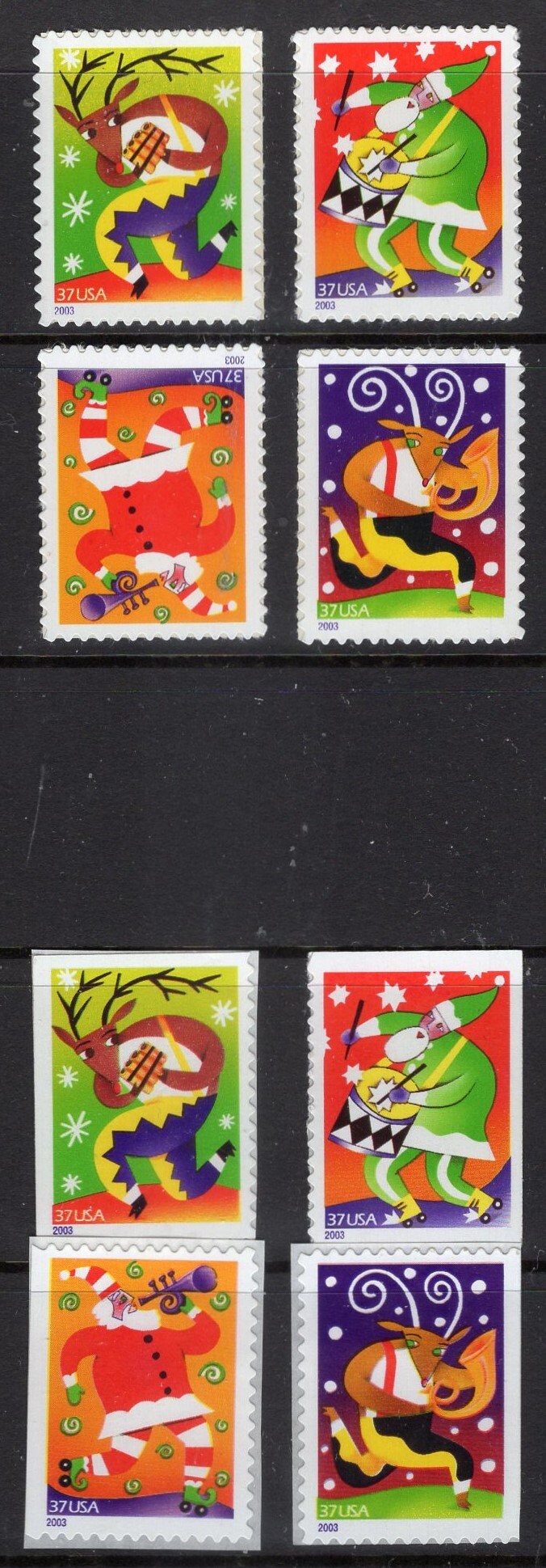 8 CHRISTMAS MUSIC MAKERS Holidays Assorted United States Stamps Artful Jolly Designs Bright Fresh - Vintage 2003 ping