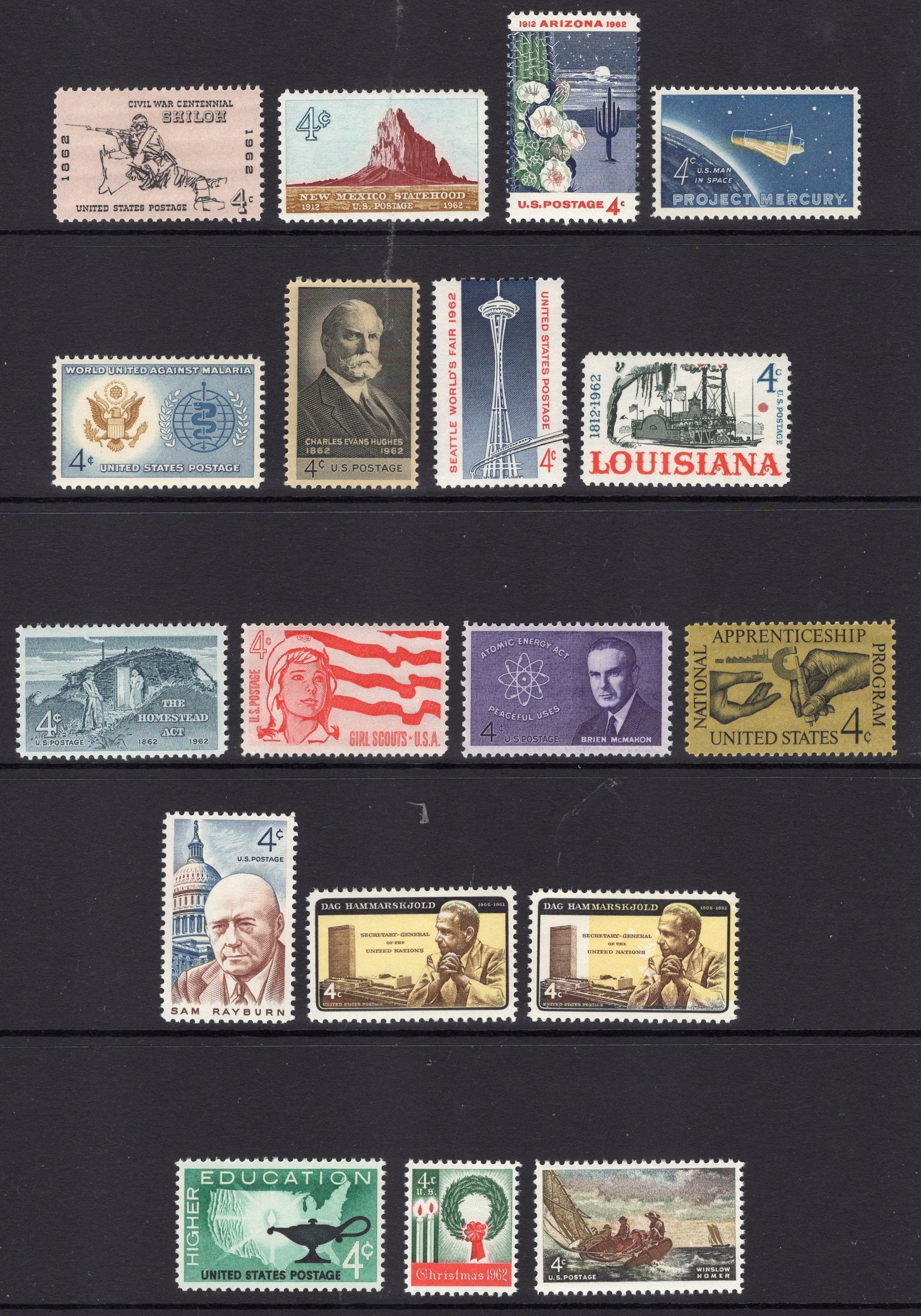 USA 1961-1969 COMMEMORATIVE COLLECTION Complete of 161 Stamps - 9 Scans -Bright Fresh Never Hinged Condition - Vintage 1960's 