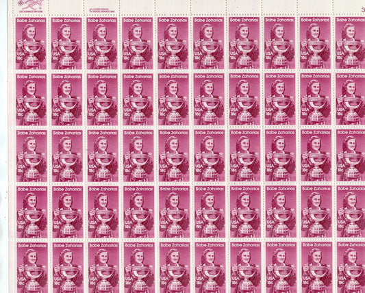 BABE ZAHARIAS GREATEST Women Athlete of her time Sheet of 50 18c Stamps - Greatest Amateur Ever - Vintage 1981 ping