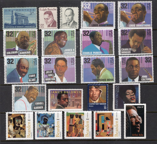 BLACK AMERICANS #5 Collection - 22 Fresh Bright Usa Stamps No Duplication with our other Black Heritage Collections -Stock# B5