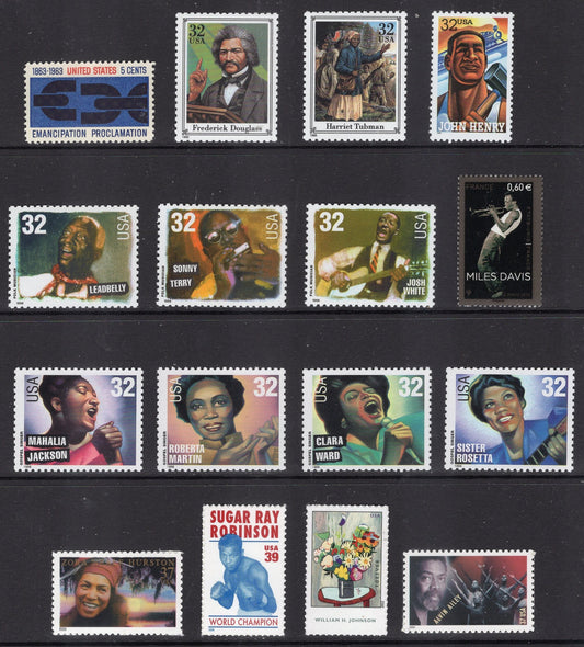 BLACK AMERICANS #6 Collection - 17 Fresh Bright Usa Stamps-no Duplication with our other Black Heritage Collections -Stock# B6