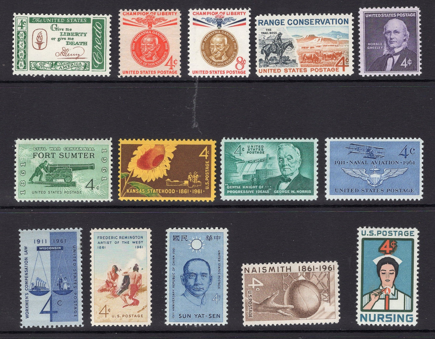 USA 1961-1969 COMMEMORATIVE COLLECTION Complete of 161 Stamps - 9 Scans -Bright Fresh Never Hinged Condition - Vintage 1960's 