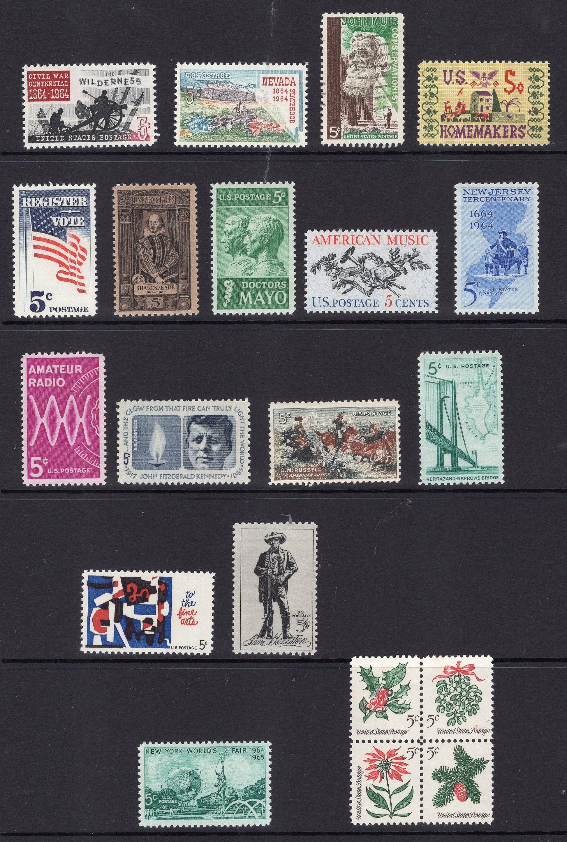 USA 1961-1969 COMMEMORATIVE COLLECTION Complete of 161 Stamps - 9 Scans -Bright Fresh Never Hinged Condition - Vintage 1960's 