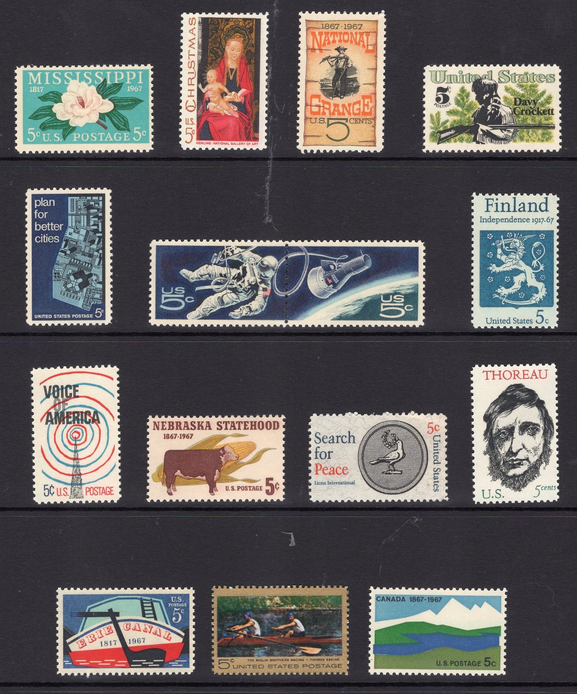 USA 1961-1969 COMMEMORATIVE COLLECTION Complete of 161 Stamps - 9 Scans -Bright Fresh Never Hinged Condition - Vintage 1960's 