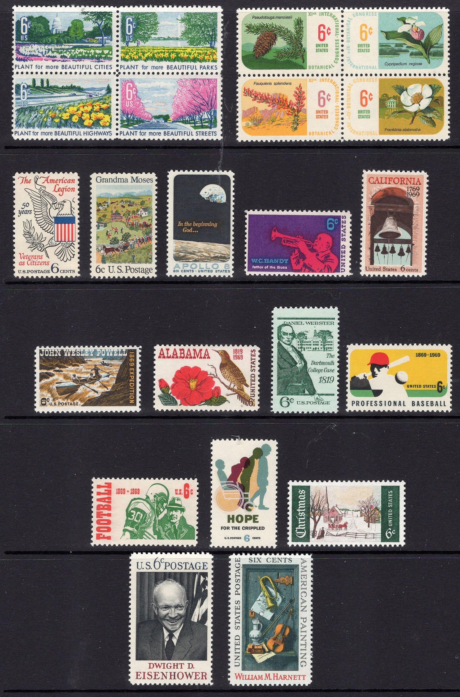 USA 1961-1969 COMMEMORATIVE COLLECTION Complete of 161 Stamps - 9 Scans -Bright Fresh Never Hinged Condition - Vintage 1960's 