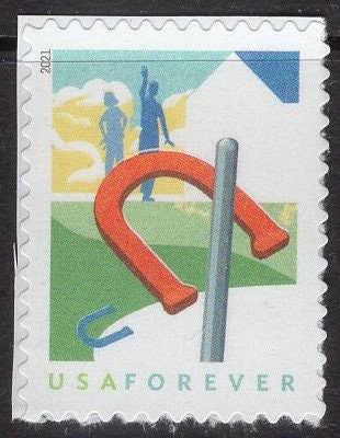 3 HORSESHOES GOAL Stake Game Scene Bright Fresh Stamps - Larger Quantity Available - Stock 5627 