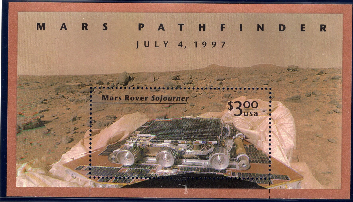 MARS PATHFINDER ROVER Sojourner on Mars Souvenir Bright Fresh Sheet w/ Hidden 3-D Image - Stock# 3178 - Vintage 1997 